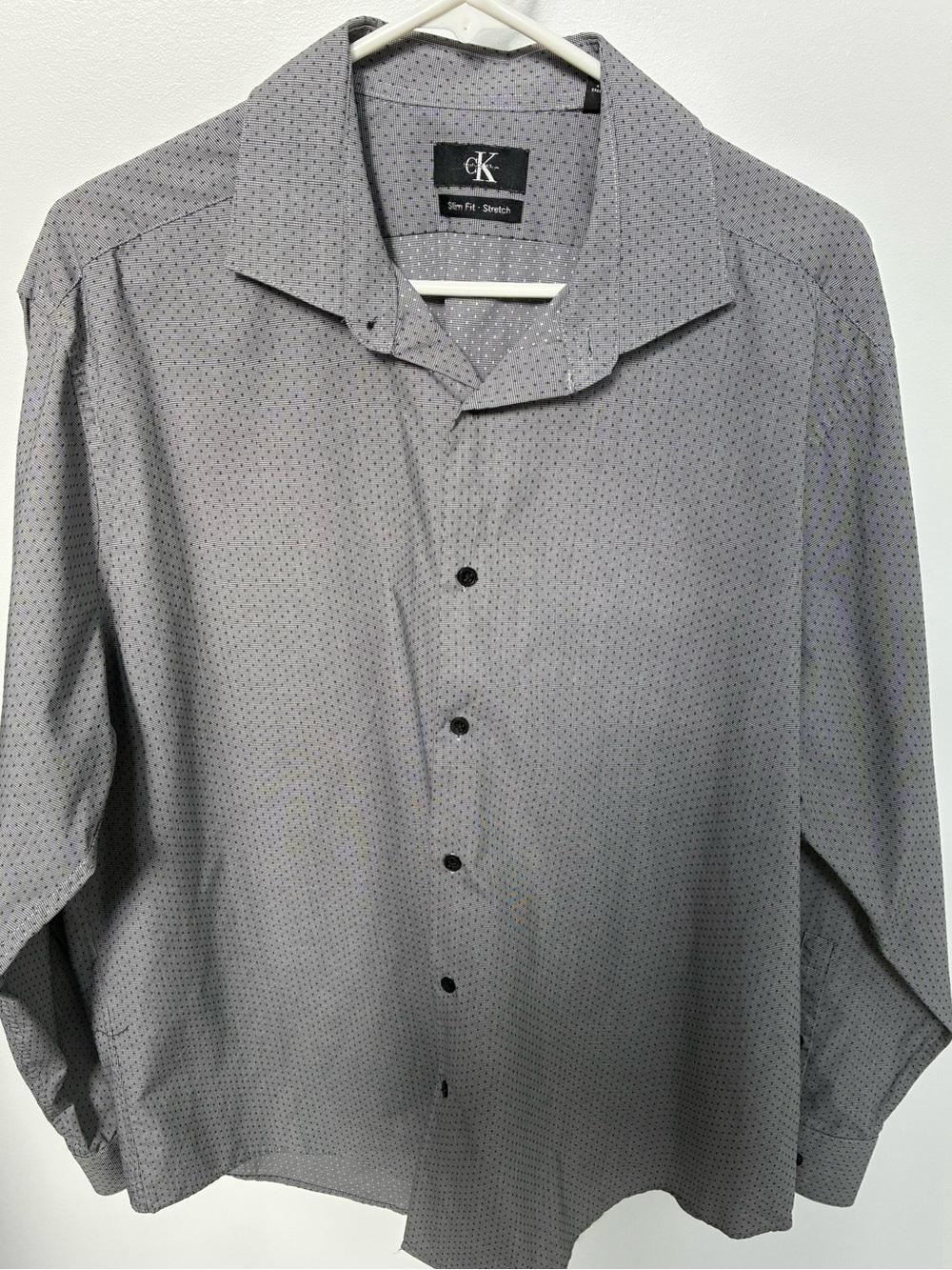 Calvin Klein Men's Gray Micro-Pattern Slim Fit Dress Shirt